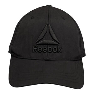 Reebok Hat Cap Snap Back One Size Black Mesh Trucker Embroidered Logo Mens